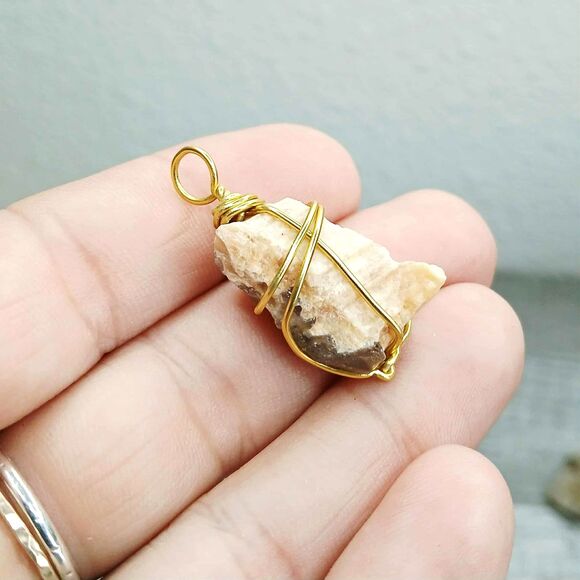 Small Raw Peach Selenite Crystal Pendant Charm, Jewelry Making Craft Supplies 1" - Picture 3 of 4